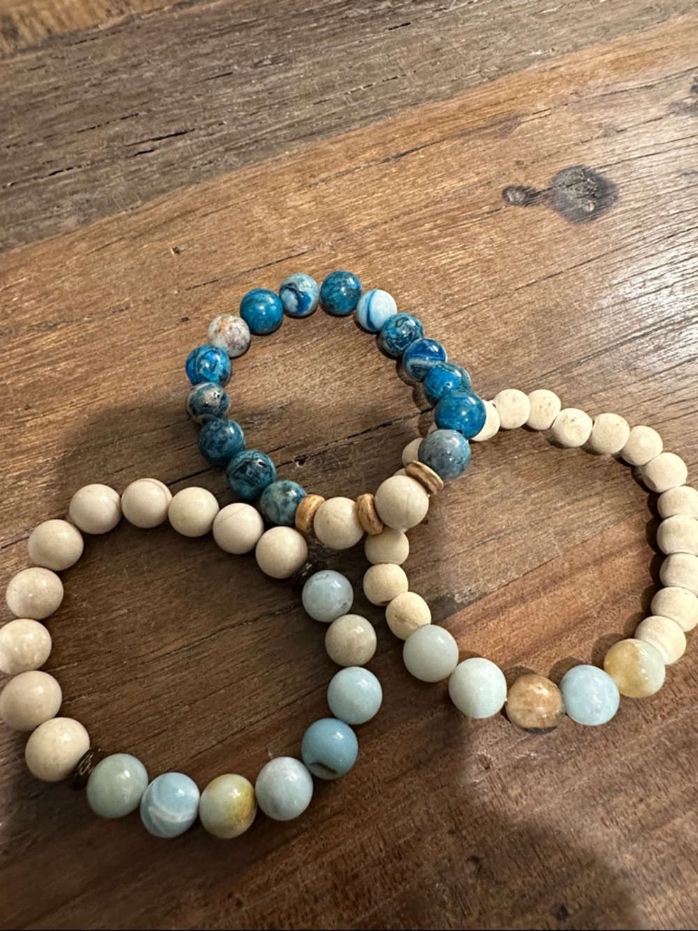 Beaded Stretch Bracelet Set - Blue and Natural Tones